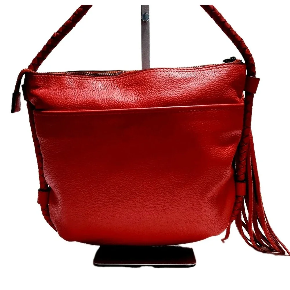 TAHARI ALS Leather Shoulder Bag Hobo With Tassel - Picture 13 of 13